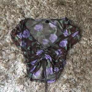 Sheer floral scrunch crop top